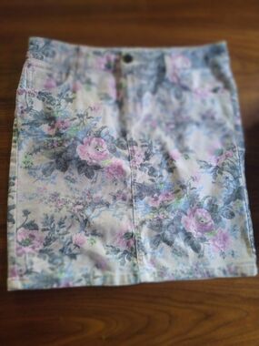 Cream Floral Mini Skirt with Pink & Blue Blooms